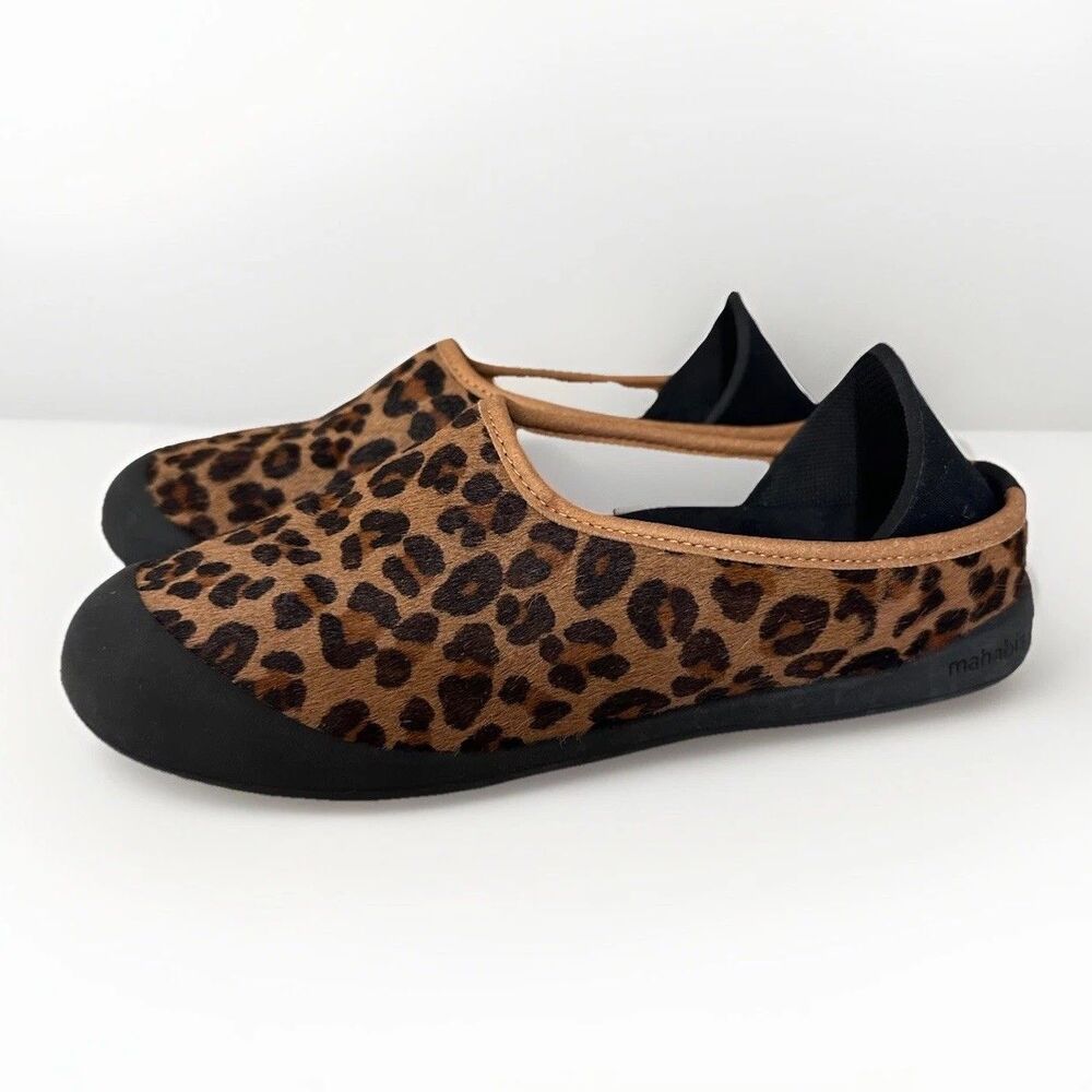 Mahabis Leopard Leather  Slippers House Shoes Womens 6.5 US, 37 EU Wool Lined